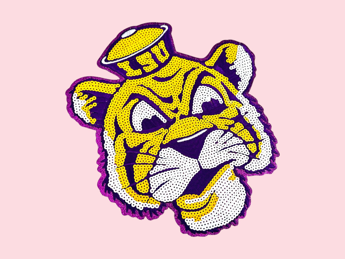 Large LSU Tiger Mascot Sequin Iron On Patch